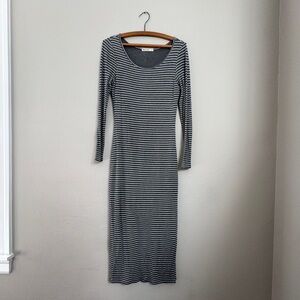 Marine Layer Grey and White Striped Long Sleeve Dress